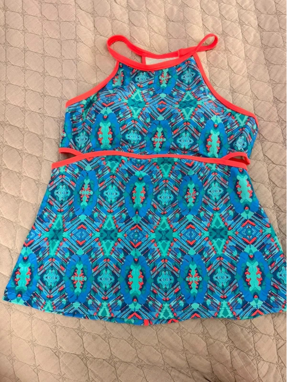 Zelos geometric high-neck tankini top